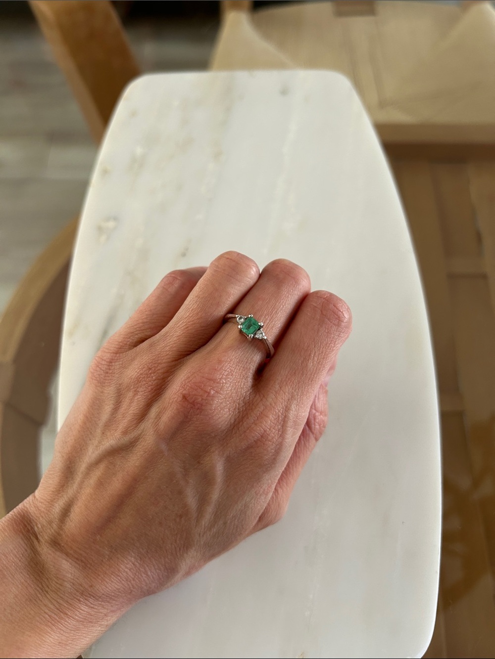 925 Sterling Silver and Natural Emerald Green Solitaire Ring - Women Jewelry